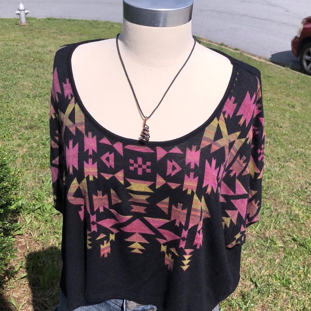 Black Aztec dolman top